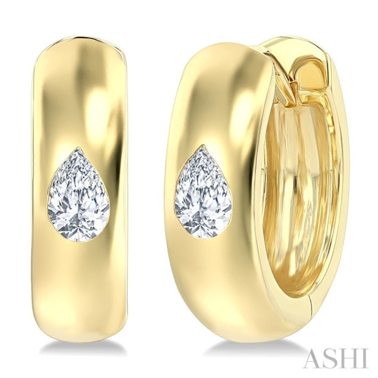 1/4 Ctw Bezel Set Pear Cut Diamond Fashion Huggie Earrings in 14K Yellow Gold