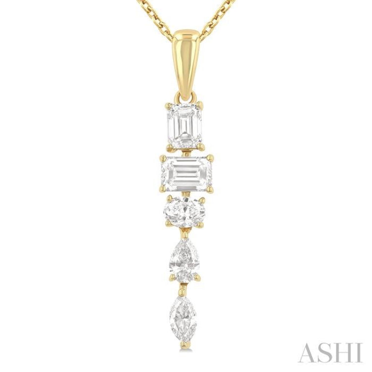 7/8 Ctw Mixed Diamond Cut Dangle Fashion Pendant With Chain in 14K Yellow Gold