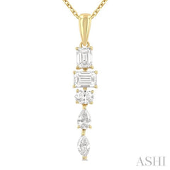 7/8 Ctw Mixed Diamond Cut Dangle Fashion Pendant With Chain in 14K Yellow Gold