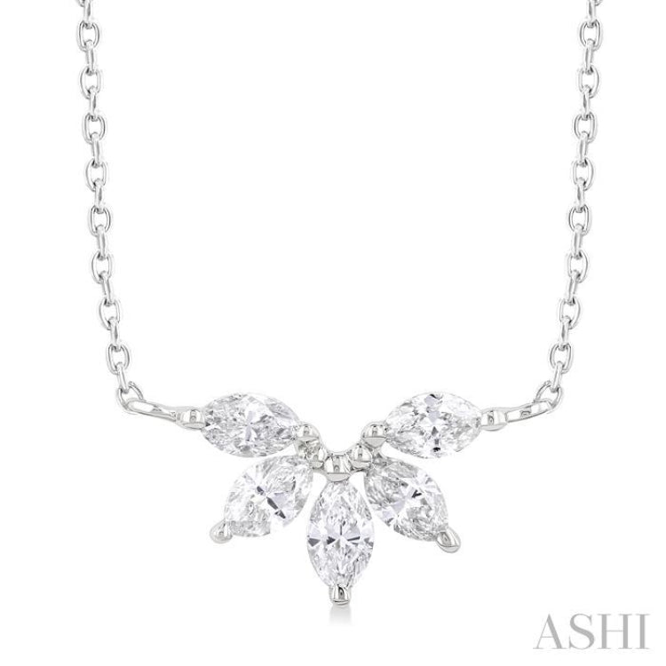 1/3 Ctw Semi-Circle Chevron Marquise Cut Diamond Fashion Necklace in 14K White Gold