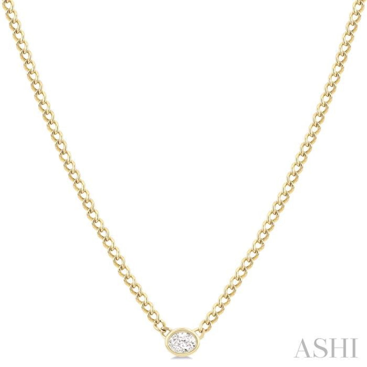 1/5 Ctw Bezel Set Oval Cut Diamond Curb Link Fashion Necklace in 14K Yellow Gold