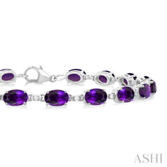 6X4 MM Oval Cut Amethyst and 1/6 Ctw Round Cut Diamond Semi-Precious Tennis Bracelet in 10K White Gold