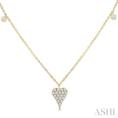 1/5 Ctw Heart Motif Round Cut Diamond Station Necklace in 10K Yellow Gold