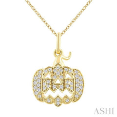 1/6 Ctw Petite Pumpkin Single Cut Diamond Fashion Pendant With Chain in 10K Yellow Gold