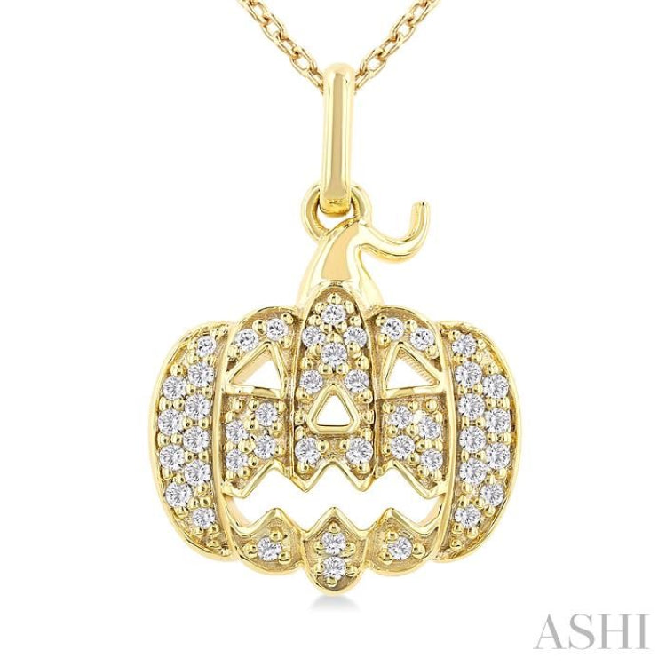 1/6 Ctw Petite Pumpkin Single Cut Diamond Fashion Pendant With Chain in 10K Yellow Gold