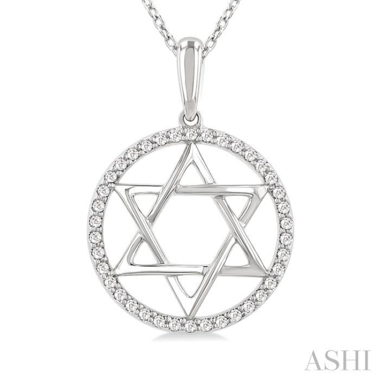 1/6 Ctw Star of David Single Cut Diamond Circle Fashion Pendant With Chain in 10K White Gold
