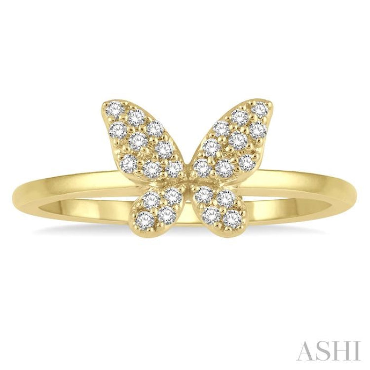 1/6 Ctw Butterfly Motif Round Cut Diamond Petite Fashion Ring in 10K Yellow Gold