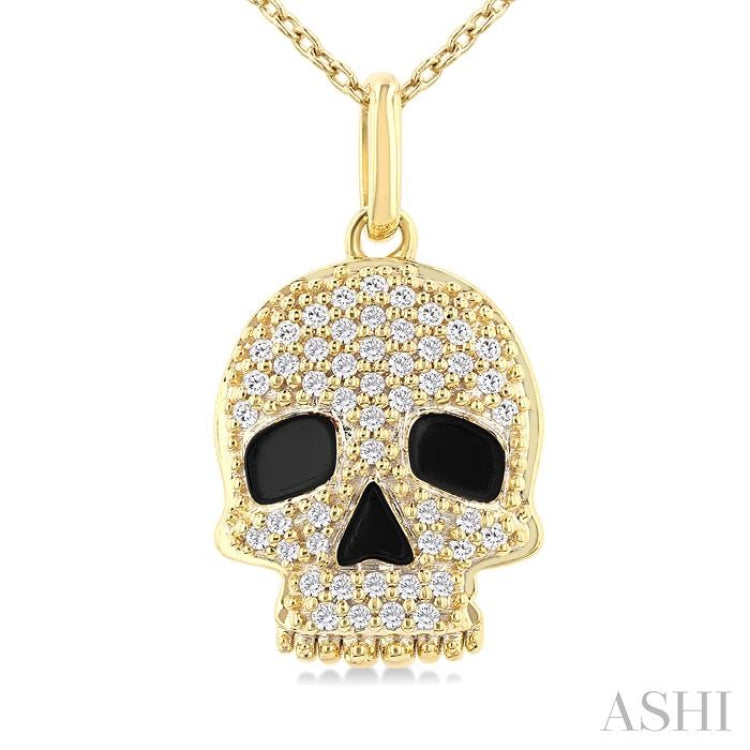 1/6 Ctw Petite Skull Single Cut Diamond Fashion Pendant With Chain in 10K Yellow Gold