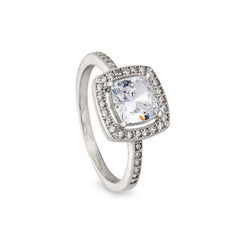 Gold Finish Sterling Silver Micropave Cushion Cut Ring with 37 Simulated Diamonds