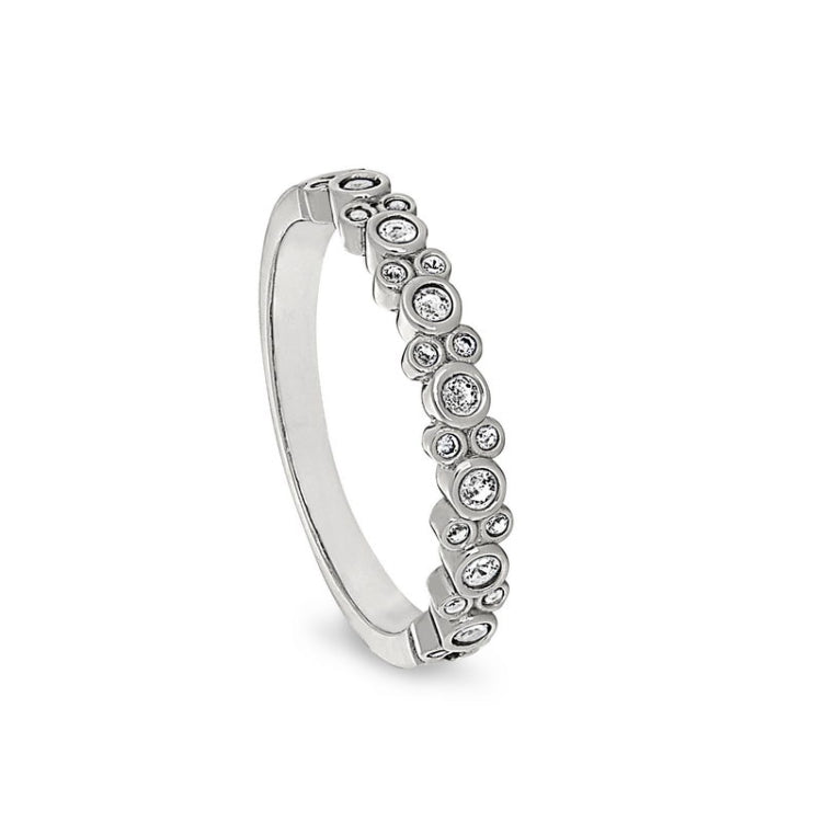 Platinum finish sterling silver bubbles ring with simulated diamonds