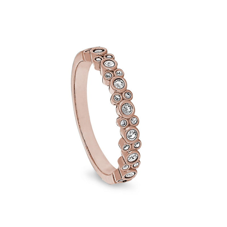Rose gold finish sterling silver bubbles ring with simulated diamonds