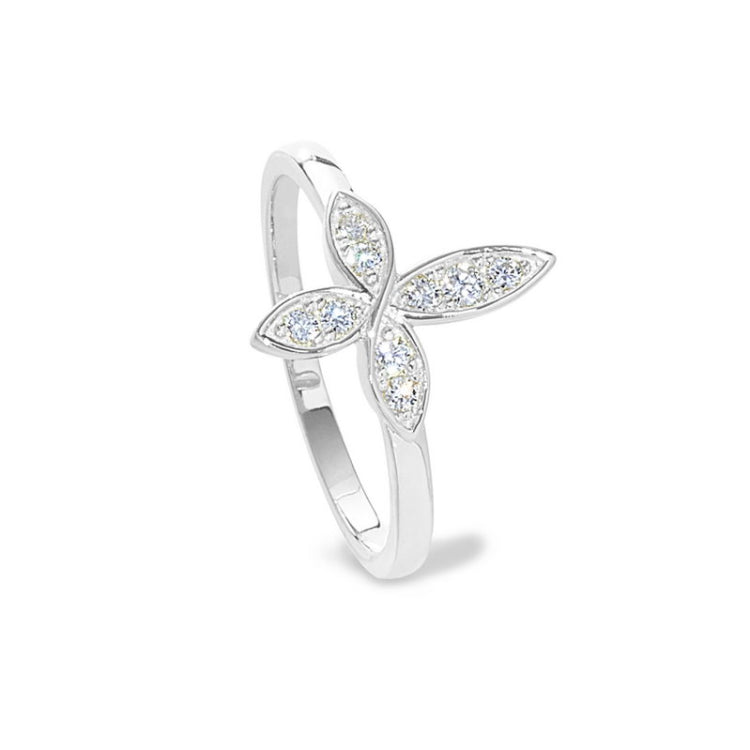 Platinum finish sterling silver micropave marquis cross ring with simulated diamonds - size 5
