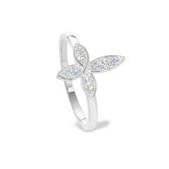 Platinum finish sterling silver micropave marquis cross ring with simulated diamonds - size 5