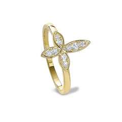 Gold finish sterling silver micropave marquis cross ring with simulated diamonds - size 5