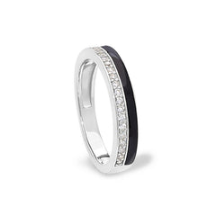 Platinum finish sterling silver micropave ring with with black enamel and simulated diamondss