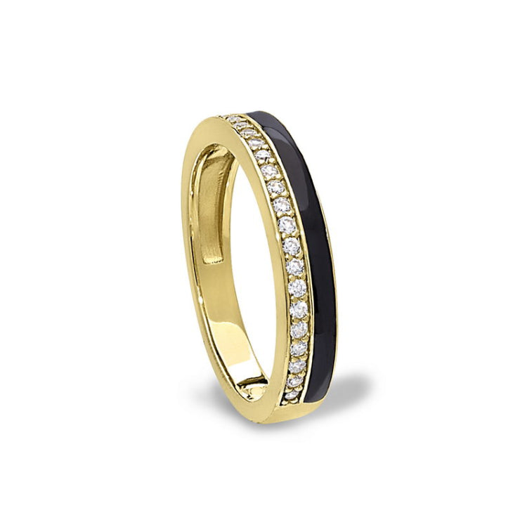 Gold vermeil sterling silver micropave ring with with black enamel and simulated diamondss