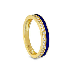 Gold vermeil sterling silver micropave ring with with navy enamel and simulated diamondss