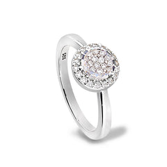 Platinum Finish Sterling Silver Micropave Round Ring with Simulated Diamonds - Size 9