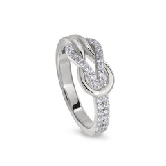 Platinum finish sterling silver micropave interlocking loops ring with simulated diamonds - size 5