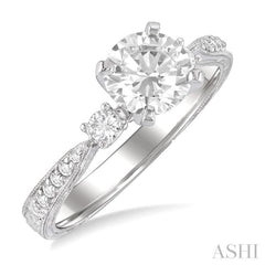 5/8 Ctw Diamond Engagement Ring with 3/8 Ct Round Cut Center Stone in 14K White Gold