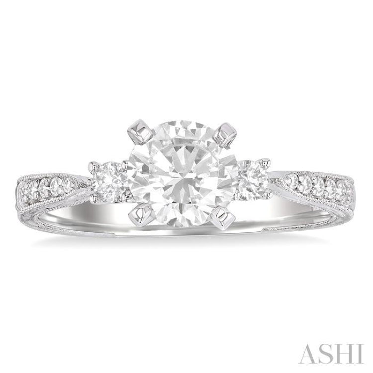 5/8 Ctw Diamond Engagement Ring with 3/8 Ct Round Cut Center Stone in 14K White Gold