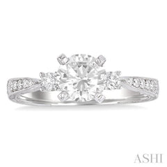 5/8 Ctw Diamond Engagement Ring with 3/8 Ct Round Cut Center Stone in 14K White Gold