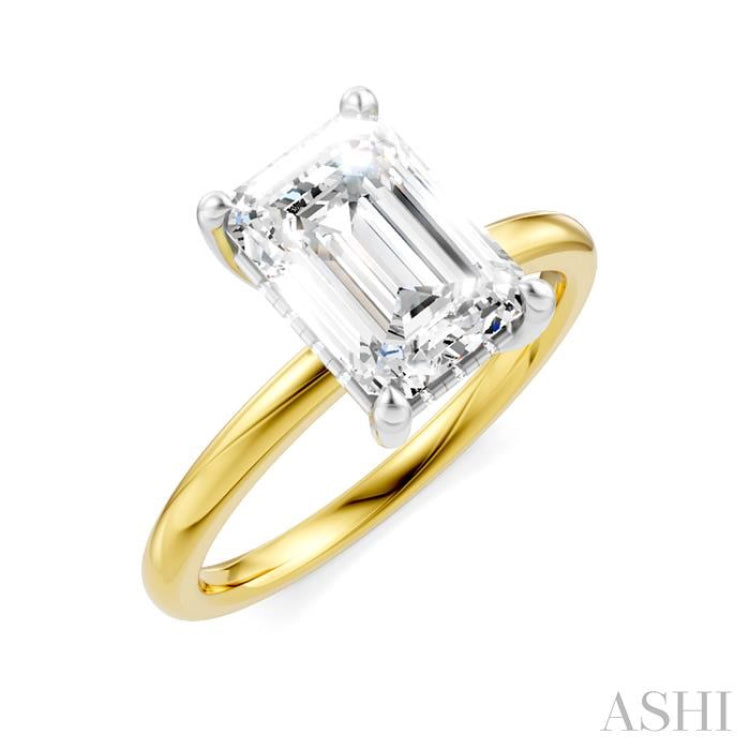 1/10 Ctw Emerald Shape Round Cut Diamond Semi-Mount Engagement Ring in 14K Yellow and White Gold