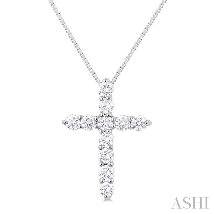 1/3 Ctw Round Cut Diamond Cross Pendant in 14K White Gold with Chain