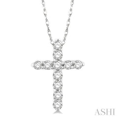 1/10 Ctw Round Cut Diamond Cross Pendant in 10K White Gold with Chain