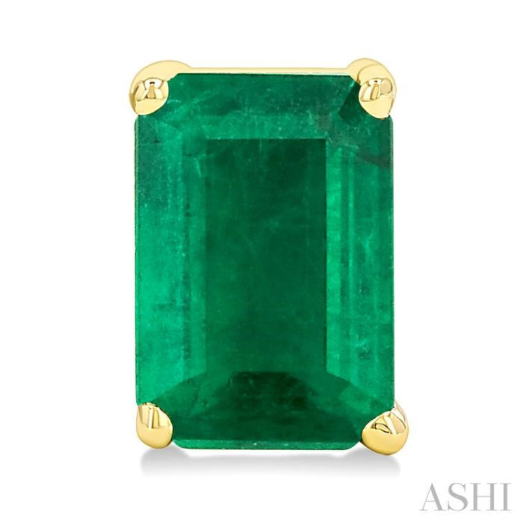 6X4 MM Octagon Shape Emerald Precious Gemstone Stud Earrings in 14K Yellow Gold