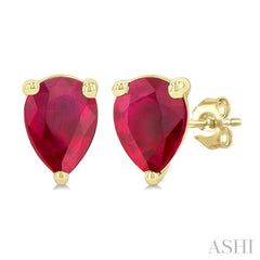 5X3 MM Pear Shape Ruby Precious Stud Earrings in 14K Yellow Gold