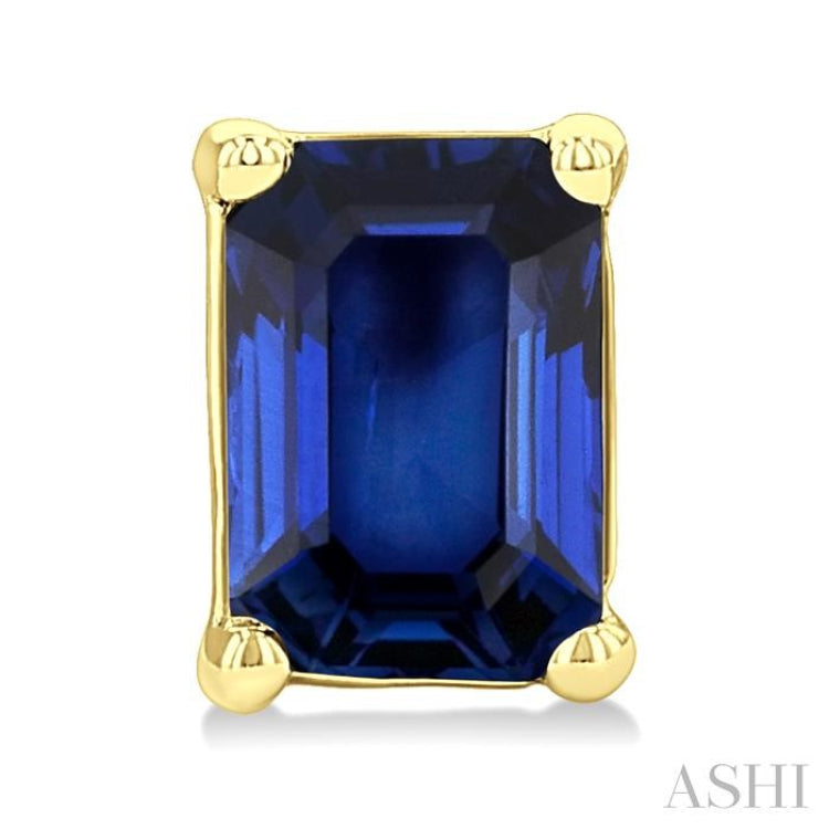 4X3 MM Octagon Shape Sapphire Precious Stud Earrings in 14K Yellow Gold