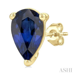 4X3 MM Pear Shape Sapphire Precious Stud Earrings in 14K Yellow Gold
