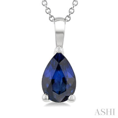 6X4 MM Pear Shape Sapphire Precious Solitaire Pendant With Chain in 14K White Gold