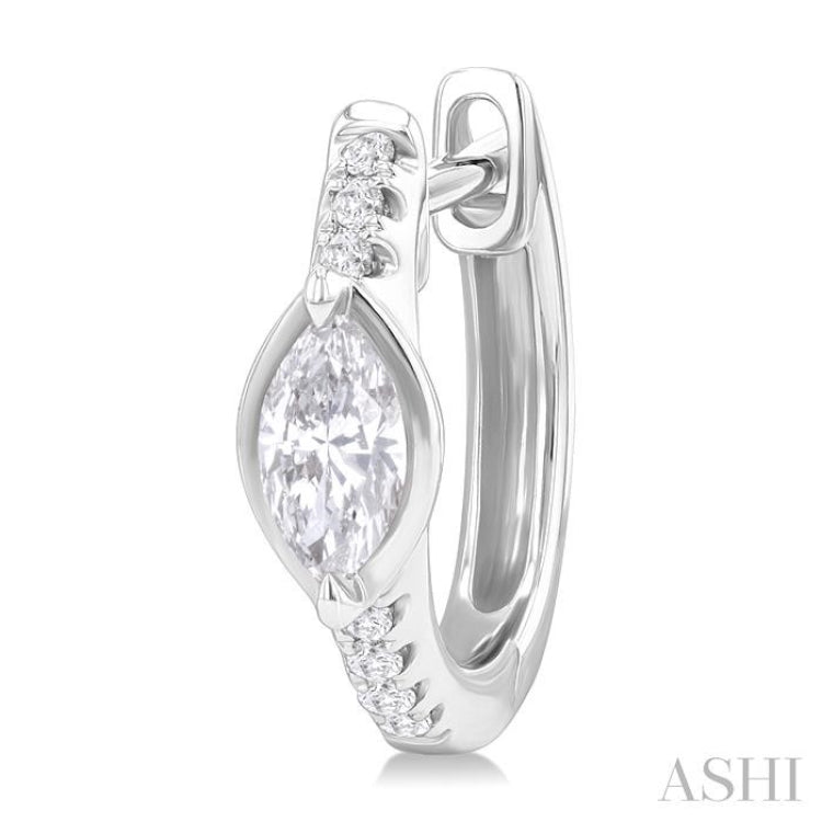 1/3 Ctw Marquise Centerpiece and Round Cut Diamond Fashion Huggie Earrings in 14K White Gold