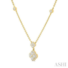 1/2 Ctw Clover Round Cut Diamond Station Necklace in 14K Yellow Gold