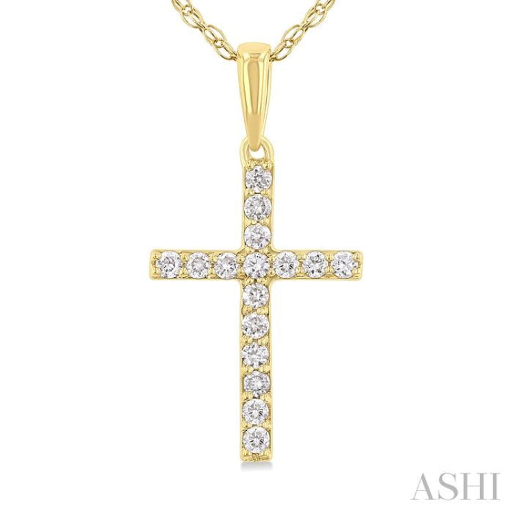 1/10 Ctw Cross Round Cut Diamond Fashion Pendant With Chain in 14K Yellow Gold