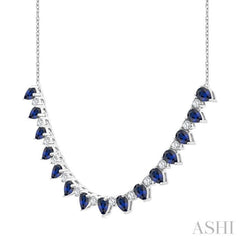 4x3 MM Pear Shape Sapphire and 1/2 Ctw Round Cut Diamond Precious Tennis Necklace in 14K White Gold