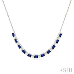 4X3 MM Octagon Shape Sapphire and 1/2 Ctw Round Cut Diamond Precious Tennis Necklace in 14K White Gold