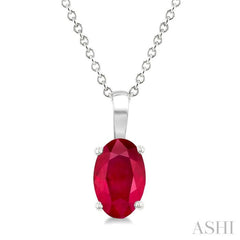 6X4 MM Oval Shape Ruby Precious Solitaire Pendant With Chain in 14K White Gold