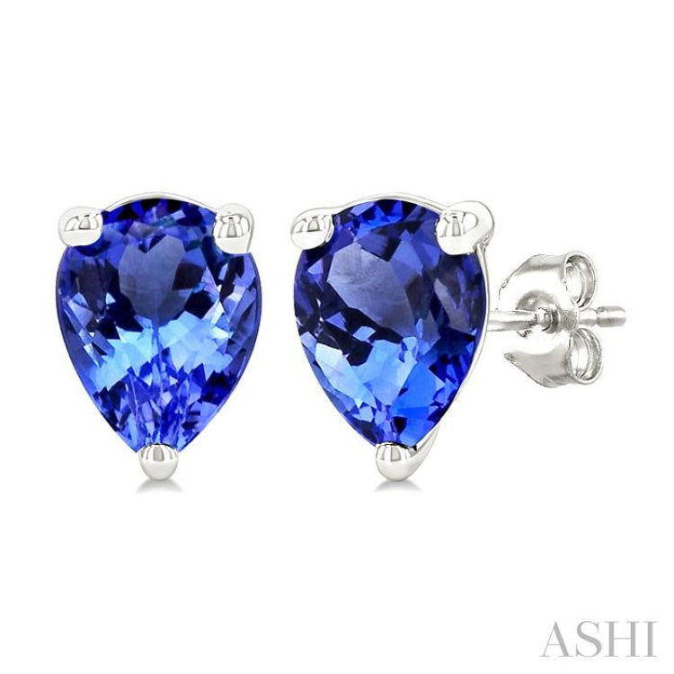 5X3 MM Pear Shape Tanzanite Precious Stud Earrings in 14K White Gold