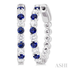 2.4 MM Round Cut Sapphire and 5/8 Ctw Round Cut Diamond Precious Hoop Earring in 14K White Gold