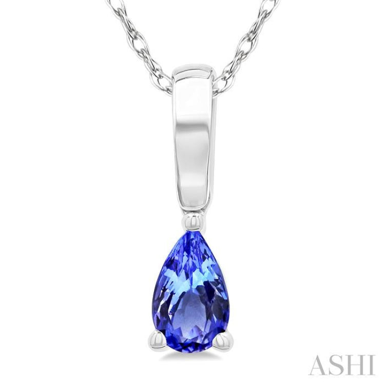 5X3 MM Pear Shape Tanzanite Precious Solitaire Pendant With Chain in 14K White Gold