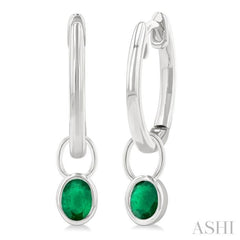 5x3 MM Bezel Set Oval Cut Emerald Precious Fashion Huggie Earrings in 10K White Gold