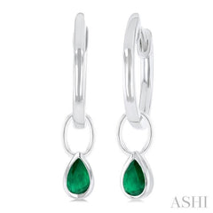 5x3 MM Bezel Set Pear Cut Emerald Precious Fashion Huggie Earrings in 10K White Gold