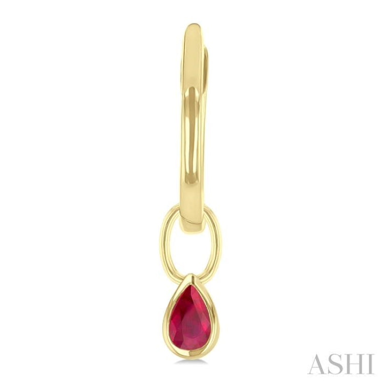 5x3 MM Bezel Set Pear Cut Ruby Precious Fashion Huggie Earrings in 10K Yellow Gold