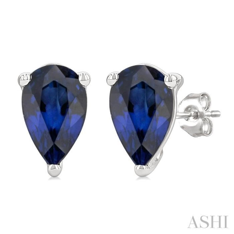4X3 MM Pear Shape Sapphire Precious Stud Earrings in 14K White Gold