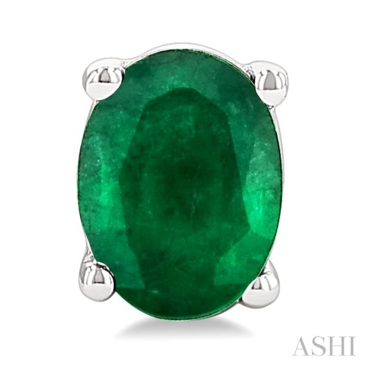 4X3 MM Oval Shape Emerald Precious Stud Earrings in 14K White Gold