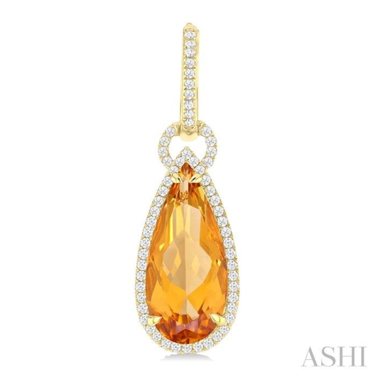 18X8 MM Pear Cut Citrine and 5/8 Ctw Round Cut Diamond Halo Semi-Precious Earrings in 14K Yellow Gold