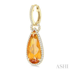 18X8 MM Pear Cut Citrine and 5/8 Ctw Round Cut Diamond Halo Semi-Precious Earrings in 14K Yellow Gold
